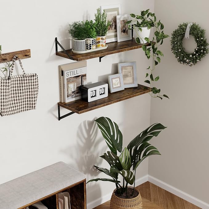 Axeman 12 Inch Deep Floating Shelves for Wall - 36 Inch Wide x 12 Inch Deep Wall Shelves Set of 2 - Rustic Wood Floating Shelves for Living Room - Image 2