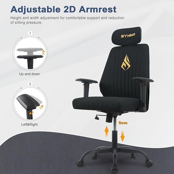 Symino Office Chair Ergonomic with 109° Rocking Function, Premium PU Leather, Integrated Lumbar Support, Adjustable Headrest & Armrests, Swivel Desk Chair - Image 7