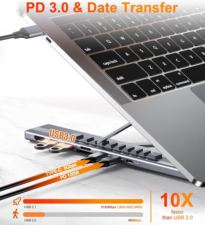 Mukiya USB C Laptop Docking Station Stand, 8 in 1 Hub 4K HDMI, Dock Stand - Image 5