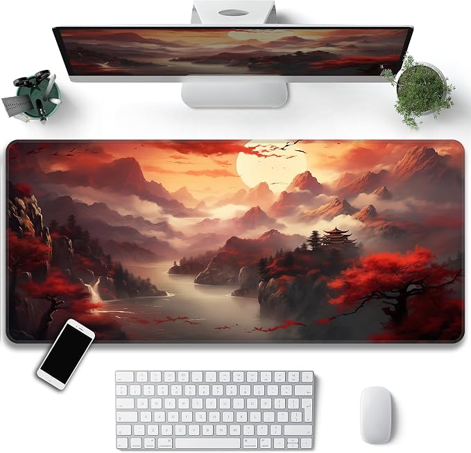 Dark Canyon Desk Mat, XXL 35.4"x15.7" Large Mouse Pad, Full Moon Extended Gaming Mouse Mat,Non-Slip Rubber Base Waterproof with Stitched Edges for Gaming Office Home Decor - Image 2