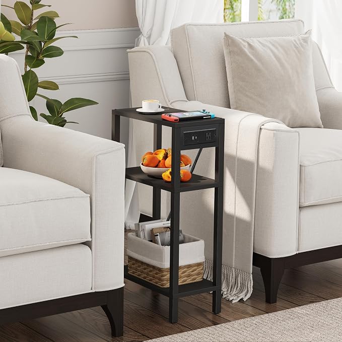 TUTOTAK Narrow Side Table, 3-Tier Small End Table with Charging Station - Image 4