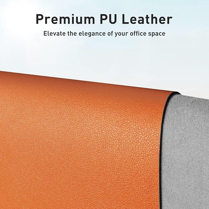 Aothia Leather Desk Pad Protector, Mouse Pad, Office Desk Mat, Non-Slip PU Leather Desk Blotter, Laptop Desk Pad, Waterproof Desk Writing Pad for Office and Home (36" x 17", Hermes Orange) - Image 2