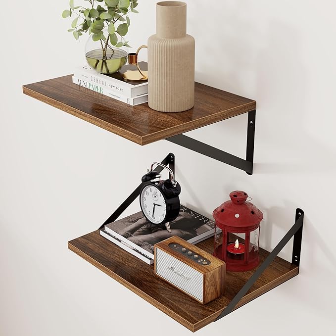 Axeman Deep Floating Shelves - 16 Inch Wide x 12 Inch Deep Walnut Wall Shelves Set of 2 - Rustic Wide Wood Wall Mounted Shelves for Room Decor & Storage by Axeman