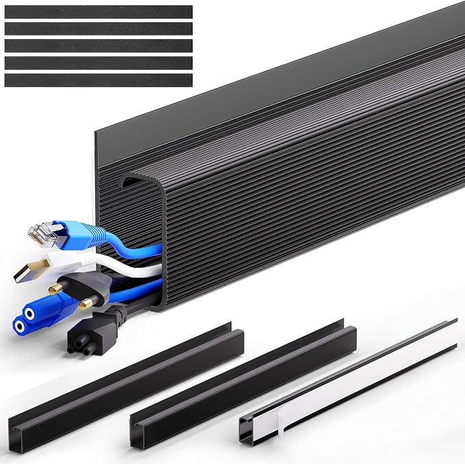 ZhiYo Cable Management Under Desk J Channel (4x15.7in), 63in Cable Raceway, Self-Adhesive Cord Hider Cord Organizer for Desk, Wire Management Kit for Home Office - Black by ZhiYo