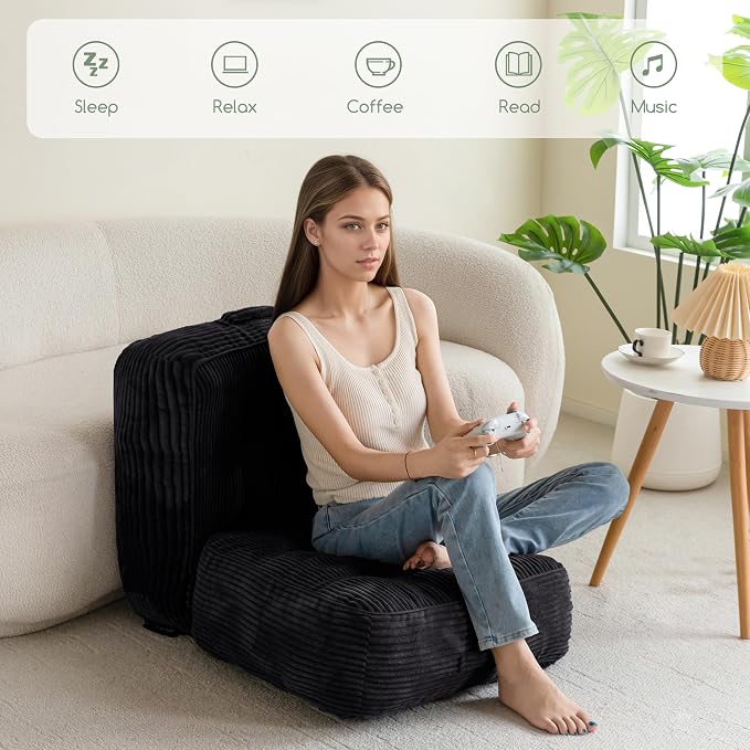 HIGOGOGO 8" Extra Thick Floor Pillow Cushion for Adults, Meditation Cushion Pillow, Large Square Floor Sitting, Tufted Corduroy Cover, for Tatami Living Room or Yoga, 22x22 Inch, 2Pack, Black - Image 5