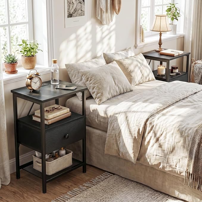 LOAKEKEL Night Stand, Small Nightstand with Charging Station - Image 2