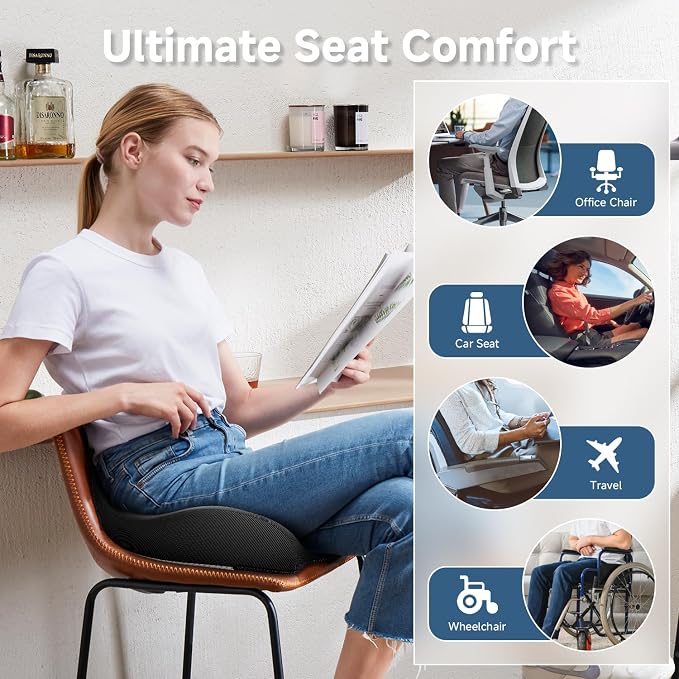 Benazcap Large Cooling Gel Memory Foam Seat Cushion for Long Sitting | Ergonomic cushion. Relieves sciatica, tailbone & lower back pain, great for office work, gaming and long-distance car travel. - Image 7