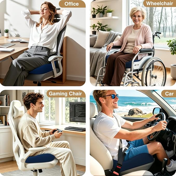 TushGuard 5-Zone Ergonomic Seat Cushion with Coccyx Cutout, Blue | Office Chair Cushions for Tailbone Pain, Non-Slip Bottom, Breathable Washable Mesh, Versatile Use for Car, Office, Wheelchair - Image 8