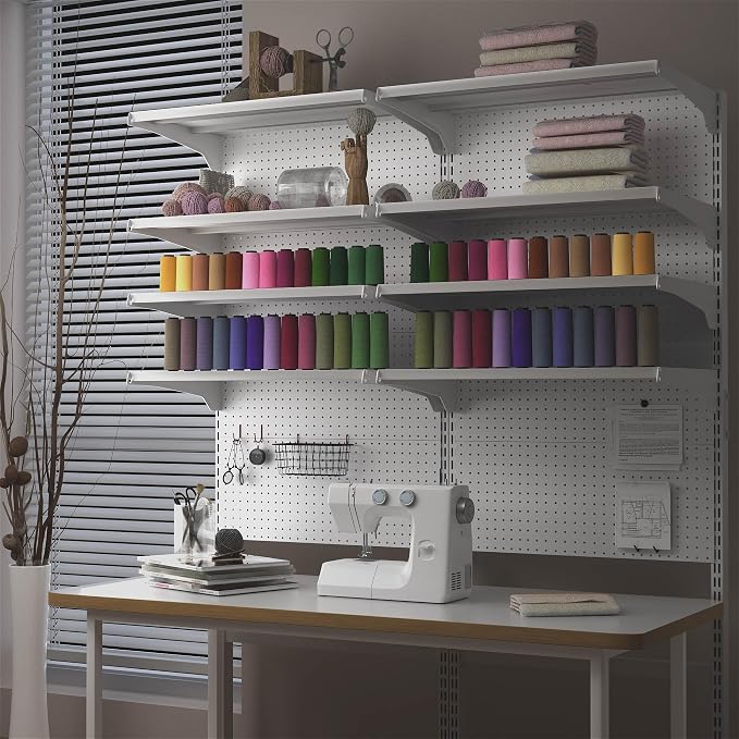 JWX DDB Standing Pegboard Shelf Unit, 30'' White Home Office shlef cabinets with Metal Pegboard and 15 Pieces Organizer Tool Holders - Image 2