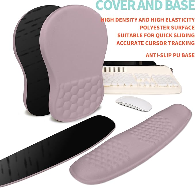 2-in-1 Ergonomic Set, Wave Rise Keyboard Wrist Rest and Massage Bulge Slope Mouse Pad Wrist Support, Cushion Memory Foam Integrated to Relieve Wrist Pain, Purple - Image 6