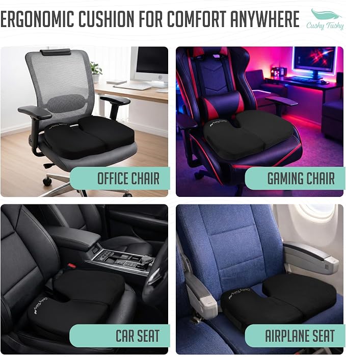 Cushy Tushy Premium Slim Foldable Travel Seat Cushion - for Relief of Lower Back, Sciatic, Butt and Tailbone Pain - for Home & Office Use, Perfect for Travel or Driving - Slim Coccyx Cushion - Black - Image 7