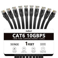Jadaol Cat6/Cat6A Ethernet Cable 1FT 10Pack Flat 10Gbps Network Cable Black by Jadaol