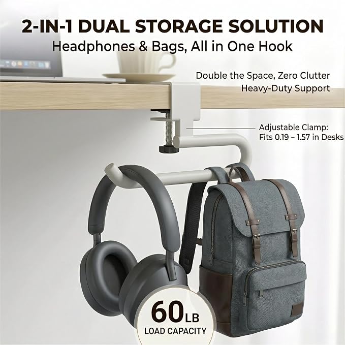 60 lb. Desk Bag Hanger, Purse Hook for Desk, Backpack Hanger for Office Use - Image 4