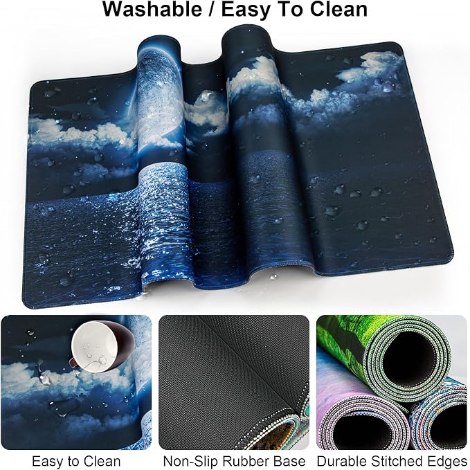 4 in 1 Mouse Pad and Keyboard Wrist Rest,Large Desk Mat,Coaster Set-Ocean - Image 3