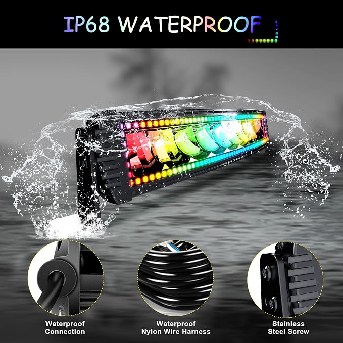22" Curved RGB LED Light Bar 2X 4 Flood LED Pods Offroad Driving - Image 5