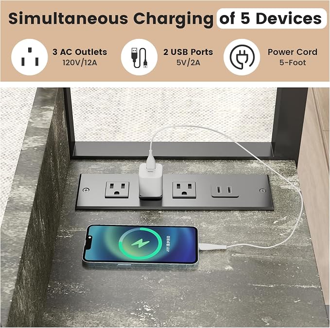 Hadulcet Adjustable C Table with Charging Station, Tiltable Desk C Shaped End Table for Couch, Over Bed Table with Wheels Adjustable Height, Laptop Stand Drawing Desk, Marble Grey - Image 5
