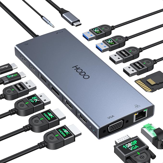 USB C Docking Station Dual Monitor for HP,Laptop Docking Station 3 Monitors by HODO