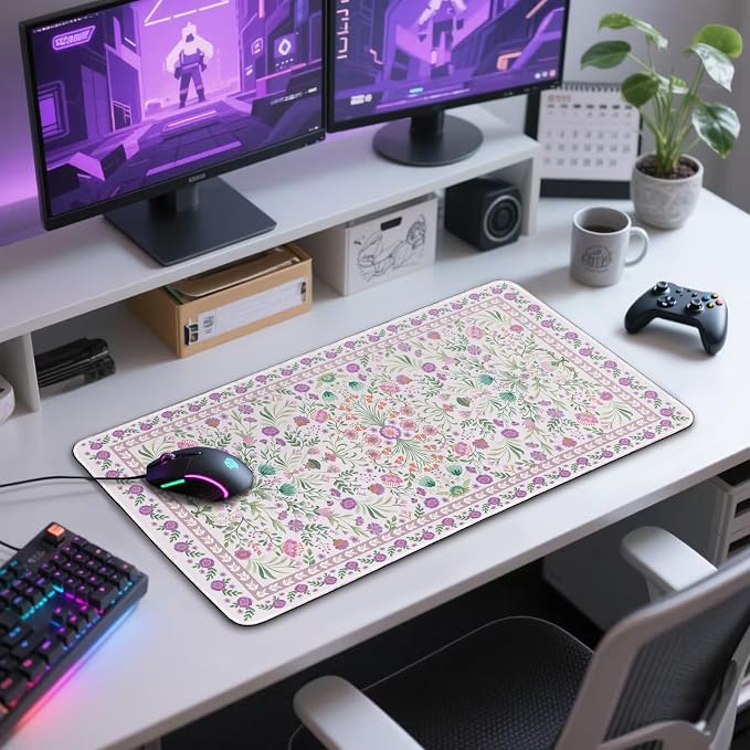 Purple Floral Desk Mat Large Mouse Pad 31.5"x15.7" Anti-Slip | Extended Mousepad, Non-Slip Rubber Base , Stitched Edges, for Computer/Laptop/Office/Home - Image 10