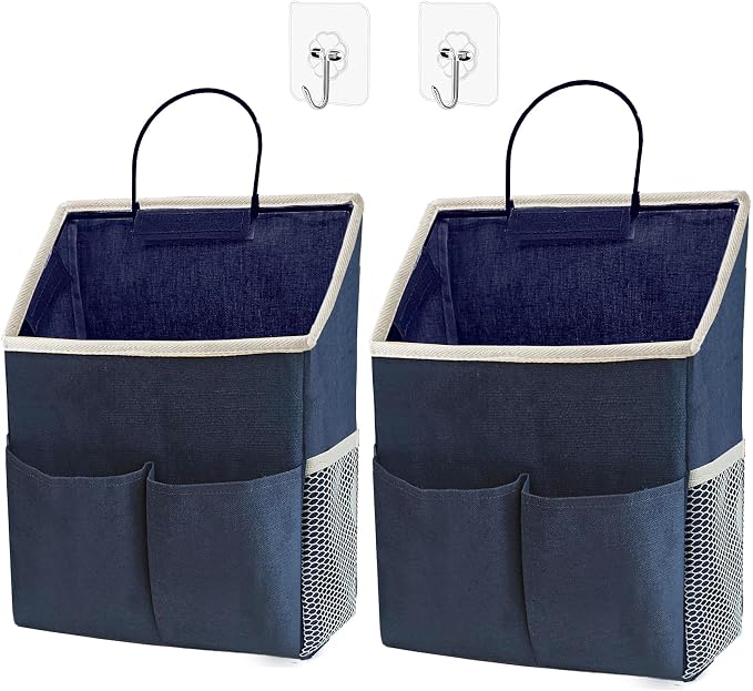 2pcs Wall Hanging Storage Bag,Wall Hanging Organizer Bags with Pockets, Wall Organizer Storage for Dormitory Bathroom Bedroom Kitchen(Navy Blue) by Someteth
