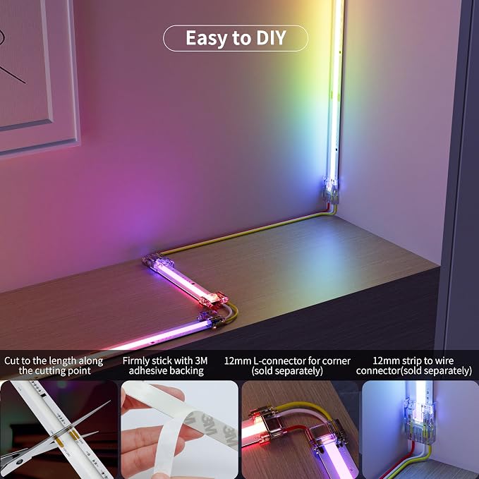 MIWISE RGB Smart IC COB LED Strip Light,20ft Color Chasing Flexible DC24V LED Tape Light,WS2811 Addressable RGB Ribbon,for Party/Home/Office DIY Lighting Projects(Power Supply&Controller NOT Included) - Image 3