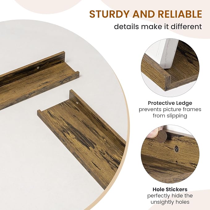 Picture Ledge Shelf, Floating Shelves for Wall Decor, Brown, Set of 6, 30'' - Image 4