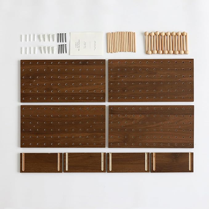 Wooden Pegboard Modular Display Organization Storage Wall Hooks Shelf (Walnut Colored Finish-B-4) - Image 9