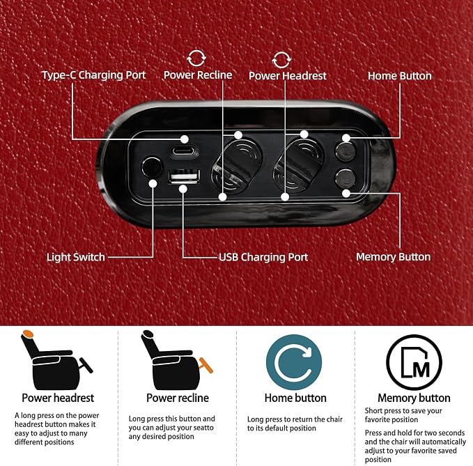 comfiroom Top-Grain Leather Home Theater Seating, Dual-Motor Power Recliner - Image 4