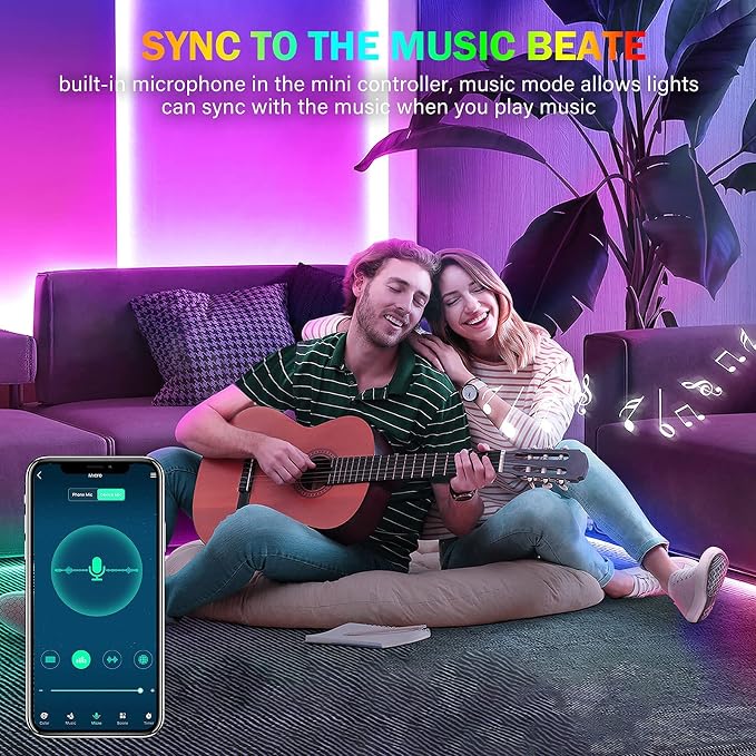 Tenmiro Led Lights for Bedroom, Music Sync LED Rope Lights APP Control with Remote, RGB Led Strip Lights for Room Kitchen Party Home Decoration (65ft) - Image 4