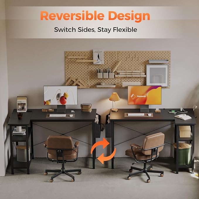 Mericonia 47 inch Corner Desk with Shelves, Small L Shaped Gaming Desk | Reversible Computer Desk with Power Outlets & Storage Bag, Office Table for Home Bedroom Study Work Writing - Image 8