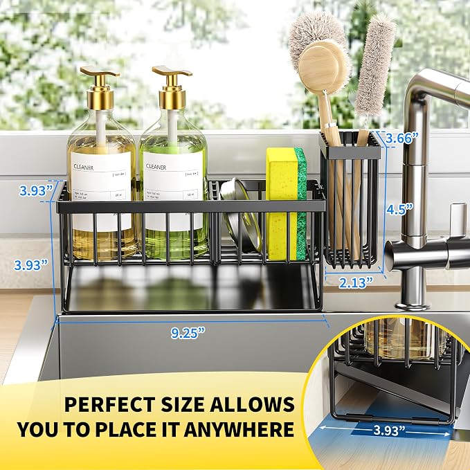 Cisily Sink Caddy Sponge Holder for Kitchen with Brush Holder and Stainless Steel Self Drain Tray, Rustproof Kitchen Sink Organizer for Sponge, Soap Dispenser Storage Accessories - Image 4