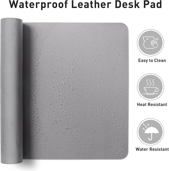 Aothia Leather Desk Pad Protector, Mouse Pad, Office Desk Mat, Non-Slip PU Leather Desk Blotter, Laptop Desk Pad, Waterproof Desk Writing Pad for Office and Home (48"x17", Light Grey) - Image 6