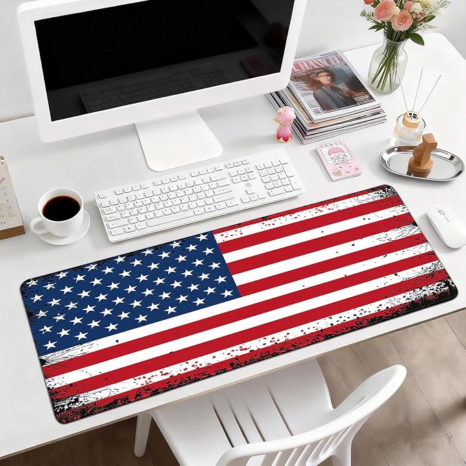 Gaming Desk Mat with Silky Smooth Surface & Exquisite Patterns,31.5x11.8 Inches Large-Sized Mouse Pad, Perfect for Extended Gaming,Work,and Home Office Decor (American Flag 3) - Image 2