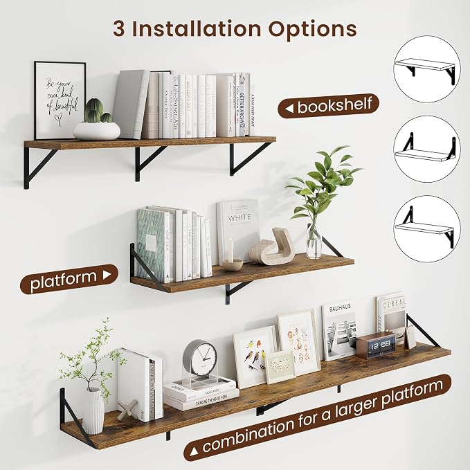 Axeman Deep Floating Shelves, 36'' x 10'' Brown Wall Shelves Set of 2 - Image 4