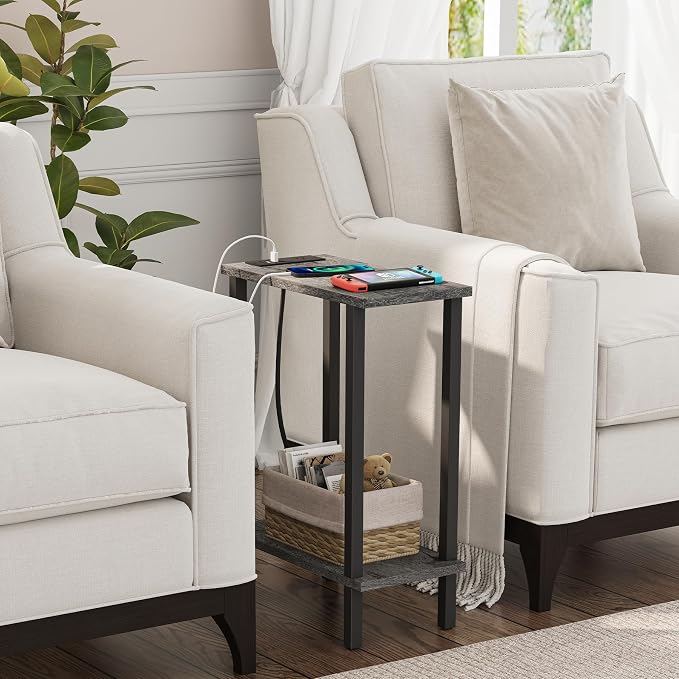 TUTOTAK Narrow Side Table Set of 2, Small End Table with Charging Station - Image 6