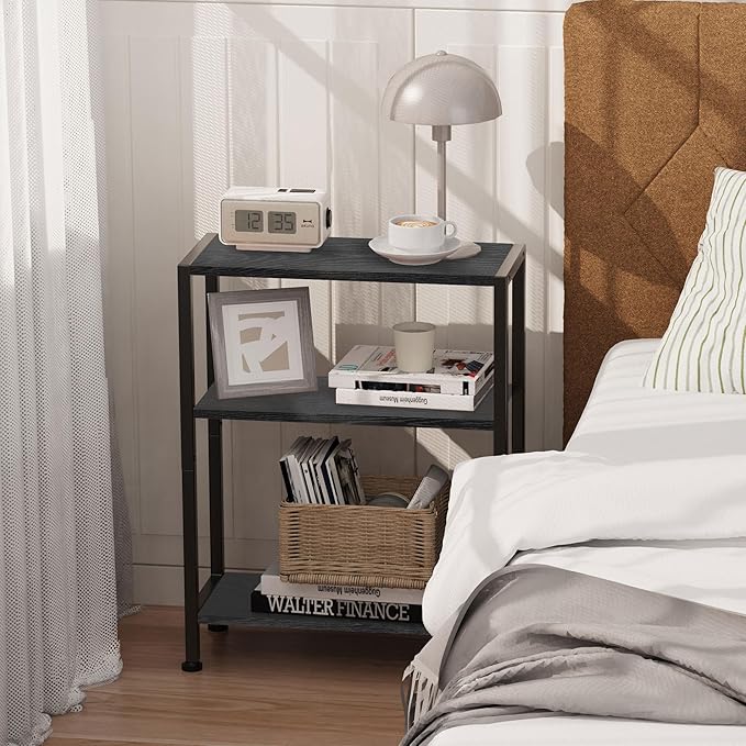 3-Tier Side Table Set of 2, Small End Table, Sofa Side Table for Narrow Spaces, Slim End Table, Nightstand Table, for Living Room Bedroom Office, Black - Image 2