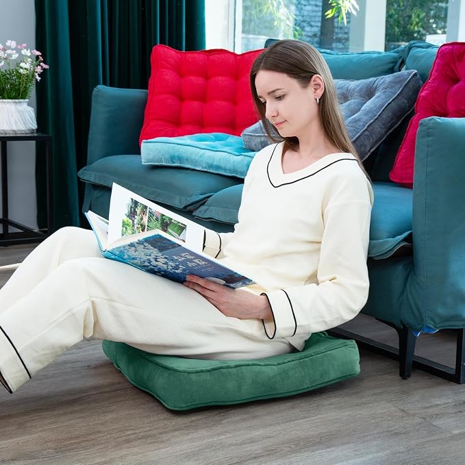 1 MIDDLE ONE Floor Pillow Set of 2, Memory Foam Meditation Cushion, Floor Cushions for Adults Sitting, Large Square Seat Cushions for Yoga, Living Room, 20x20 Inch (Green) - Image 6