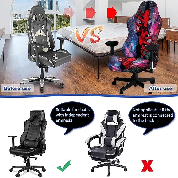 Blacklight Gaming Chair Cover – UV Reactive Esports Chair Protector with Neon Skull Galaxy Design, Stretchable Washable Slipcover for Office & Gaming Chairs - Image 5