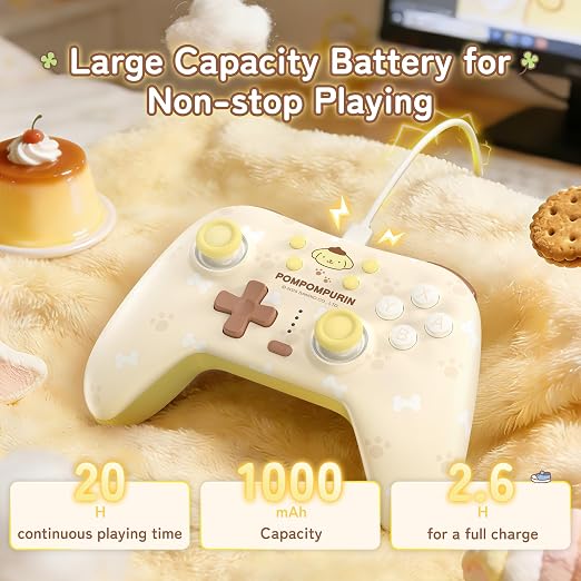 Kuitmor Pompompurin Dog Switch Pro Controller, Cute Hall Effect Wireless Gamepad No Drift for Switch 2/Switch/OLED/Lite, PC/Steam, Android, iOS, Bluetooth + Wired, Turbo, Back Buttons, 6-Aixs Gyro, Wake-up, RGB (Yellow, With Receiver) - Image 9