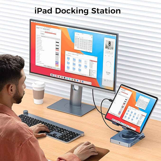 360° Rotating USB C Docking Station for iPad Pro, Tablet, Samsung, Steam Deck, ROG Ally, Legion Go, Msi Claw, etc, 11-in-1 with SD TF 4.0 Reader, 4K@60Hz HDMI, RJ45, Audio, USB A, USB C - Image 3