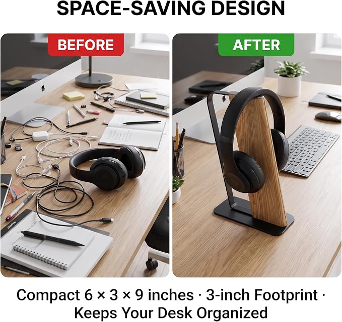 Headphone Stand Desk Cute, No Assembly, Light Brown | Weighted Base Headset Holder for AirPods Max Sony Bose Beats Sennheiser, Stable Gaming & Studio Earphone Rack, - Image 4