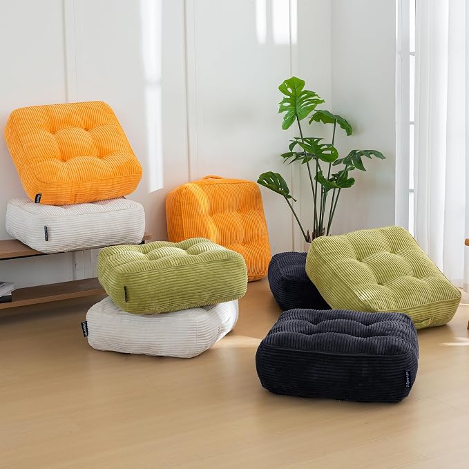 HIGOGOGO 8" Extra Thick Floor Pillow Cushion for Adults, Meditation Cushion Pillow, Large Square Floor Sitting, Tufted Corduroy Cover, for Tatami Living Room or Yoga, 22x22 Inch, 2Pack, Black - Image 8