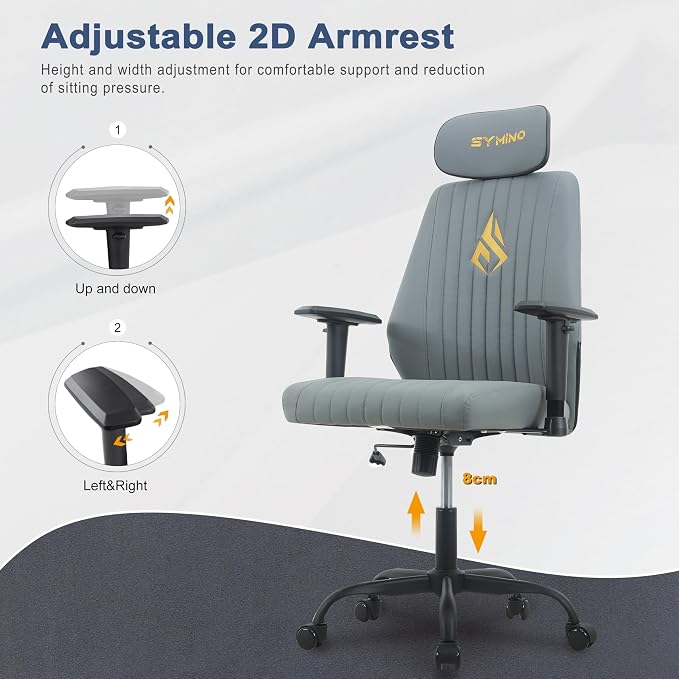 Symino Office Chair Ergonomic with 109° Rocking Function, Premium PU Leather, Integrated Lumbar Support, Adjustable Headrest & Armrests, Swivel Desk Chair - Image 7