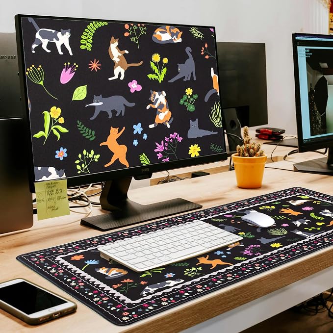L-SPOUTTO Cute Cat Desk Mat for Keyboard and Mouse,Black XXL Mouse Pad | Large Non-Slip Keyboard Pad Waterproof Desktop Mat for Laptop Computer Work Game Home Office,Cats Black - Image 8