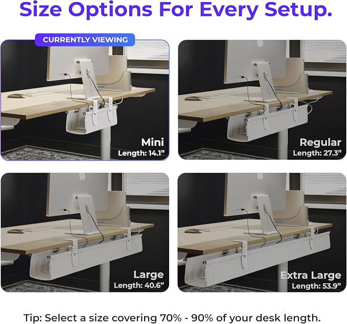 Ascrono Original No Drill Under Desk Cable Management Tray 14.1" - Premium White Fabric Cable Management Under Desk - Clamp/Screw Mount Cord Organizer - Supports Upto 66lbs - Image 4