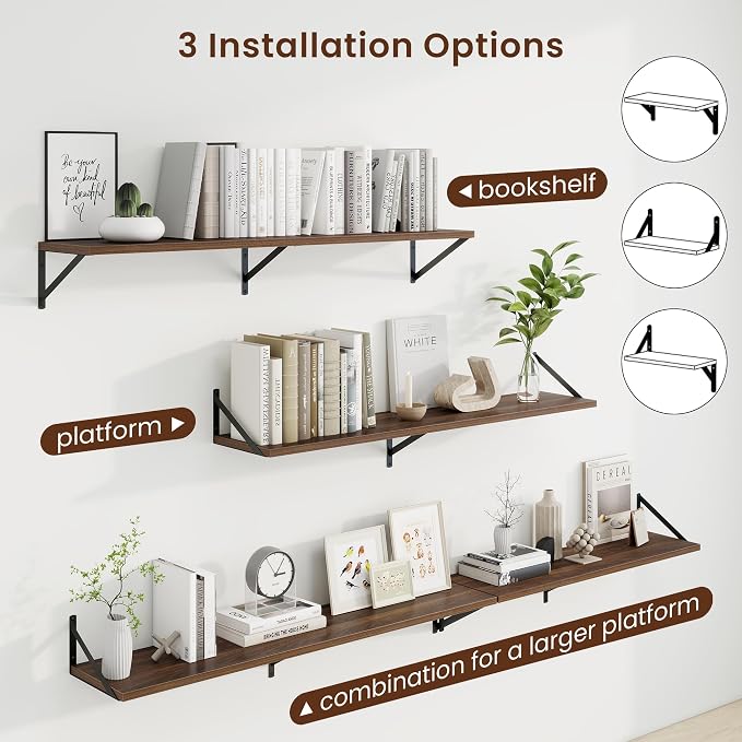 Axeman Deep Floating Shelves, 48'' x 10'' Walnut Wall Shelves Set of 2 - Image 4