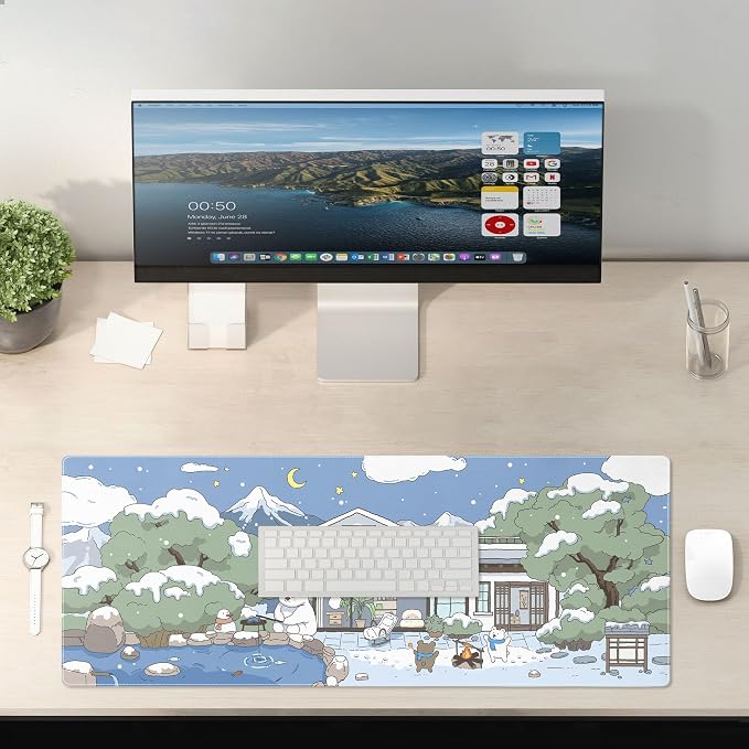 Kawaii Mouse Pad Large Desk Mat Extended Keyboard Mouse Pad Cute Mousepad with Non-Slip Base and Stitched Edge Funny Bear Mouse Mat Desk Pad 31.5 x 11.8 in Mouse Pads for Desk Decor Home Office Gaming - Image 6
