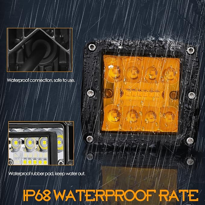 LED Cubes Amber, Nirider 2PCS 84W 3 Inch LED Pod Lights Off Road Driving Spot Flood Combo Light Bars Amber Fog Lights Square Work Light for Truck Car ATV UTV Boat - Image 2
