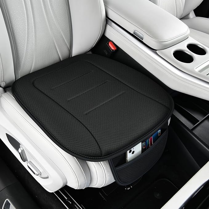 KAYI Car Seat Cushion, Comfort Memory Foam Car Cushions for Driving, Breathable Leather Surface with Anti Slip Rubber Bottom, Seat Cushion for Car and Office Chair (1, Knit Style Black) by KAYI