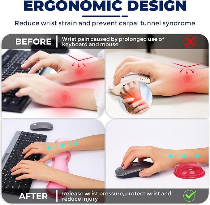 Gel Wrist Rest for Keyboard and Mouse, Wrist Rest for Keyboard, Mouse Wrist Support, Pain Relief, Cool Touch, Non-Skid, Keyboard and Mouse Wrist pad Set - Image 3