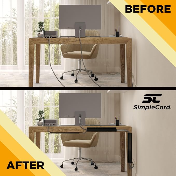 Simple Cord 5 Pack of 16-Inch J Channel Cable Management Under Desk - Easy to Install Adhesive Mount Cord Organizer for Desk, Home Office, No-Drill Wall Cable Organizer (Black) - Image 7